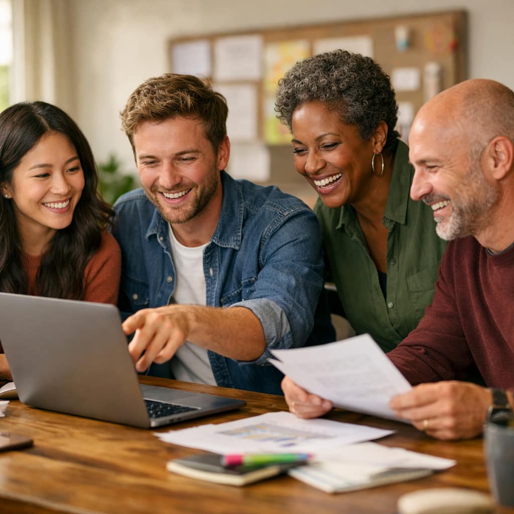 Leadership and operations staff discussing compliance and policy documents