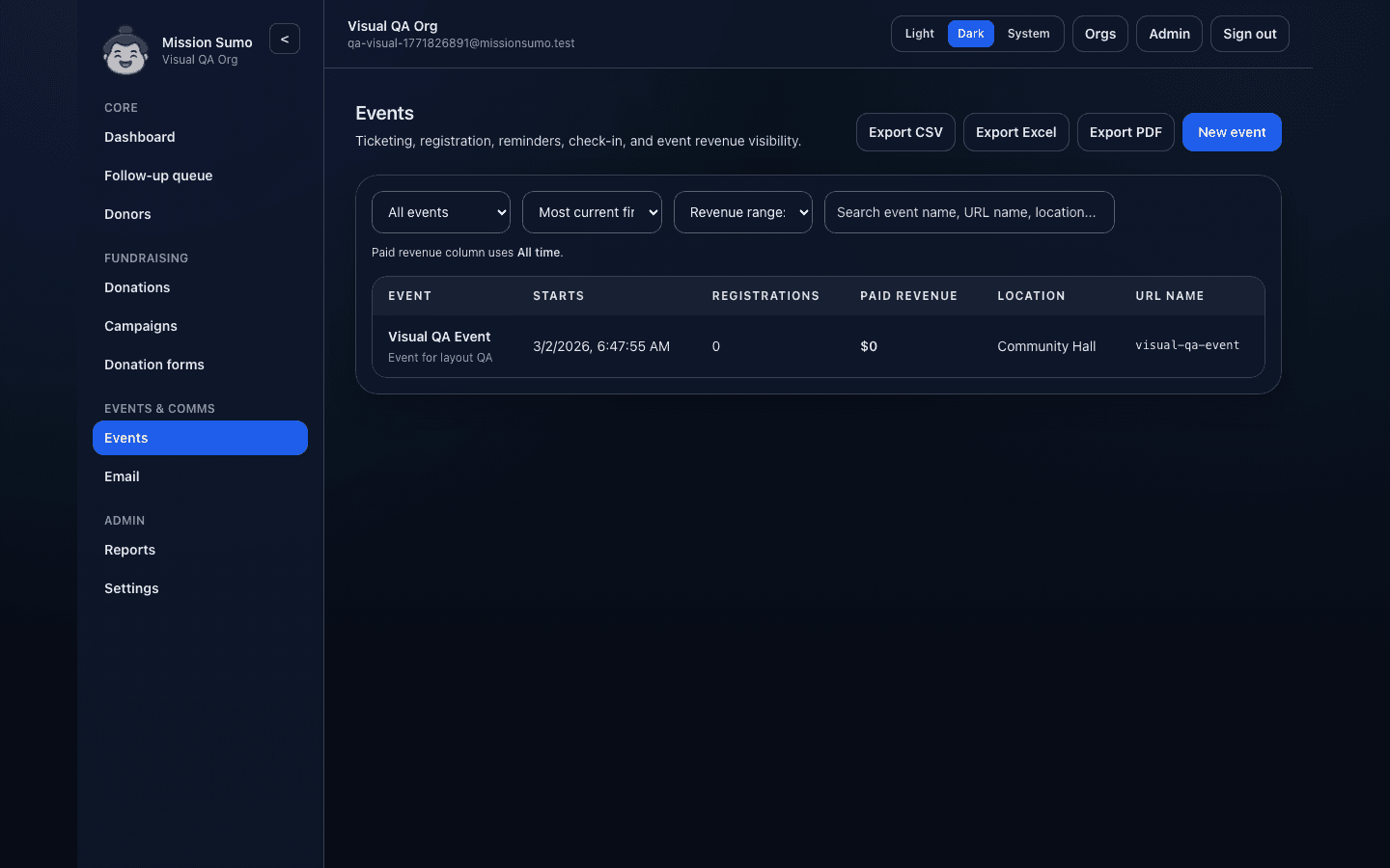 Mission Sumo event operations screenshot